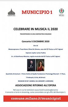 Milano - Concerto "Celebrare in musica il 2020"  il  5/12/ 2020 ore 16.00 Municipio 1